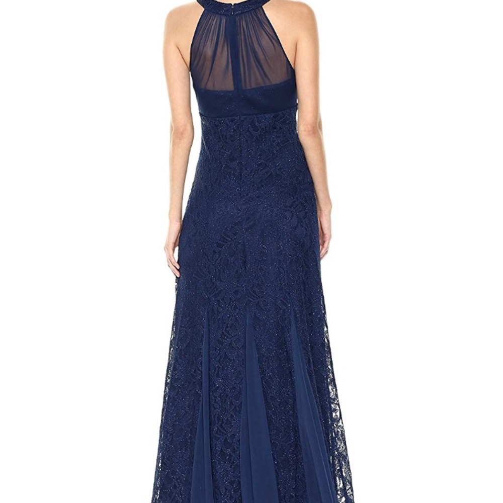 Nightway lace halter gown, eggplant color. - Picture 3 of 4
